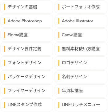 デザインの基礎、ポートフォリオ作成、フォトショップなど